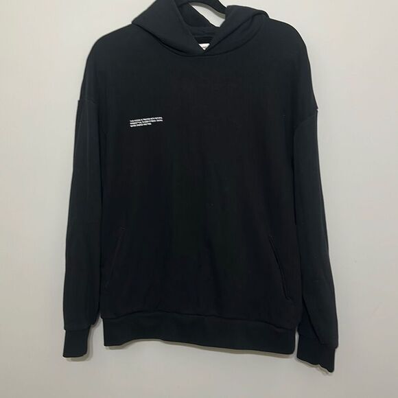 Pangaia Mens Black Cotton Signature Long Sleeve Midweight Pullover Hoodie Medium